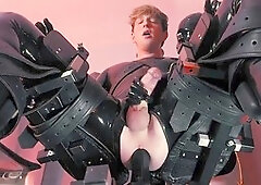 Getting it on with a fucking machine in a catsuit, nipple play and BDSM thrills