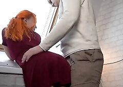 Romantic Sex with Wife in Red Suit Close Up