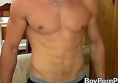 Jocks and twinks make guy suck their cocks and stroke them