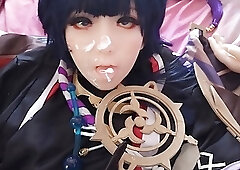 Genshin Impact trans doll Scaramouche cosplayer gets stuffed in the ass