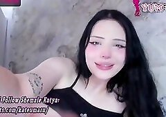 pretty russian shemale cutie with tattoos strokes her small cock on webcam
