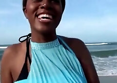 Black teen 18+ in interracial threesome at the beach