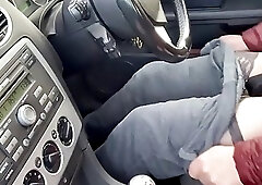 Wanking on carpark in stockings heels caught out by ex wife