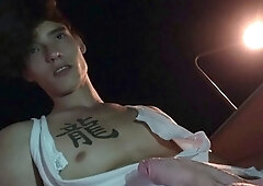 Beautiful twink muscle boy get handjob his big dick