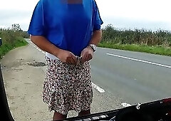 Parked at side of road and changing into cross dress, a little windy !!