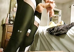 LycraLove7 stole SPANDEX Leggings from his gym girlfriend to arose the girly WANG