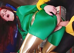 Redhead with a fat bum schlonged in a comic book parody