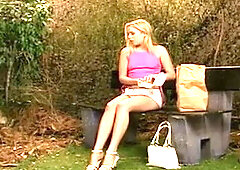 Young blondie with long beautiful legs in action