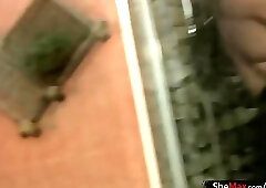 Gorgeous busty shebabe squeezes tits and ass while jerking