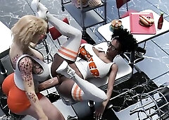 Recent Hooters Beauty Anal Drilled on restaurant table by her Futanari Manager - sassycomics