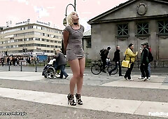 Pierced muff blonde banged in public
