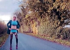 Bimbo t-girl outdoor walk