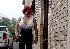 DeeDeeSlut in Super-Hot Black Yoga Trousers and White Top