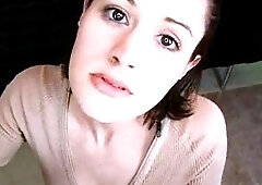 Cumshot for brunette after pov blowjob