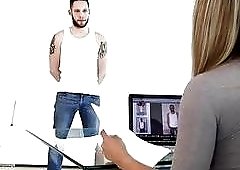 Impressive blonde shemale fucks two guys on a job interview