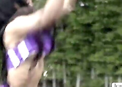 Lalin Girl TS Eva Maxim plays basketball with the lads in the court.After that,this babe mouths their hard large jocks passionately and in return,the 