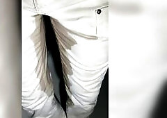 Wetting myself in white panties...
