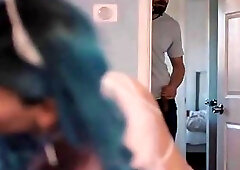 Horny tranny lets her new roommate toy and fuck her wet ass