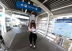 Crossdresser flashing in a educate station