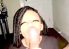 Black chick blow job cum on face and throat