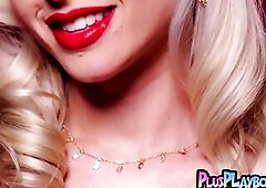 Sexy large breasts blond playgirl enjoyed hawt posing after striptease for the Playboy and bare fantastic body