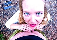 Jungle, blow-job, eye contact blowjob