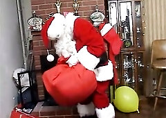 Large booty aged lady sucks and screws a chubby santa's ramrod