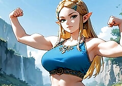 Futa Princess Zelda - AI generated fanart artwork of Princess Zelda from Hyrule and the Legend of Zelda series. Solo, masturbation, oral job, spunk fl