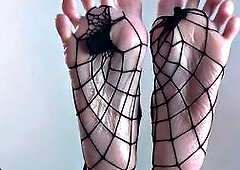 Beautiful feet covered in cum on a rainy night