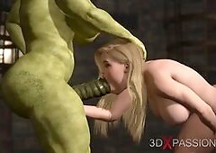 Futa orc with a huge dick fucks hard a sexy blonde slut in the castle
