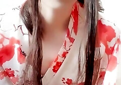 Tranny with big tits tugs on her big cock