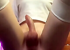 pretty femboy with hard thin cock rides dildo