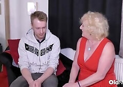 Blonde Granny In Red Dress Seduces Horny Guy For Hot Fuck