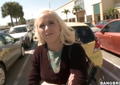 Beautiful blonde Julie J gets in bang bus for ride