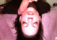 60FPS MiGia gets face destroyed from dirty throat bang (close , upside down)