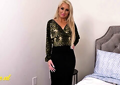 Skinny blonde MILF Misha Mynx teases herself with a clitoral suction toy in high heels