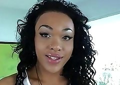 Cute ebony tranny Nicole Starr plays with her perfect body
