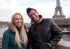 Blonde Russian wife swallows her French husband's load on their Paris honeymoon