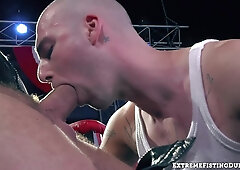 Sam Syrons gaping ass hardly accommodates Hugh Hunters fists