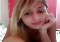 Cute blonde shemale jerks off and shows her big ass