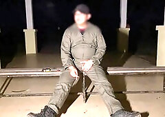 After work, I decide to rub one out in my mechanic suit and unleash a creamy explosion with plenty of precum lube