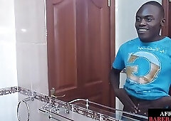 Uncut twink tugs his lubed up african cock