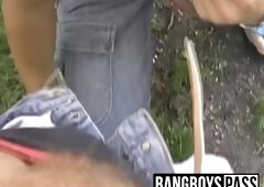 Jocks pounding bareback outdoor after hot POV cock sucking