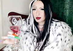 Spit fetish. Female-dominant Nika prepares a cocktail of spit and chewed cherries for u. Food fetish.