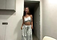 Stunning Brunette Model Teases in Sparkly Outfit