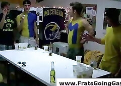 College teens strip for gay sports fans in dorm