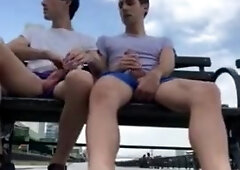 2 dudes tugging of in public