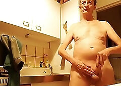kitchen wanking and jerking out the cum