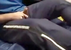 Jerking off in thin nike trackies track pants