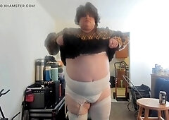 Molly flaunts her new dress, revealing stockings and silky panties underneath